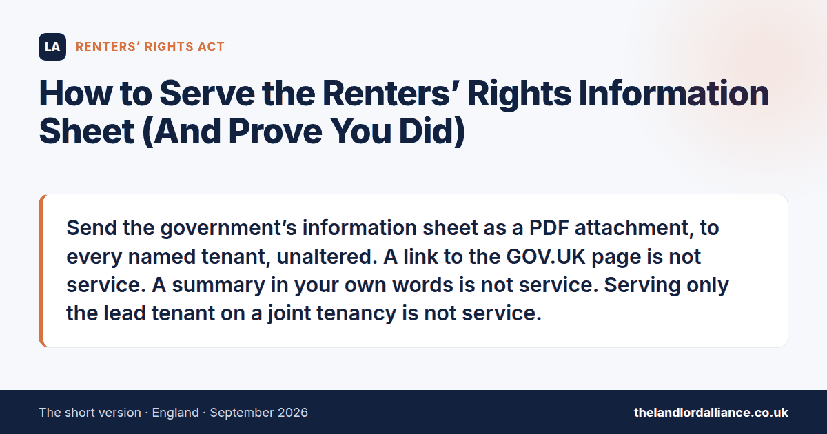 How to Serve the Renters' Rights Information Sheet (And Prove You Did): Send the government's information sheet as a PDF attachment, to every named tenant, unaltered.