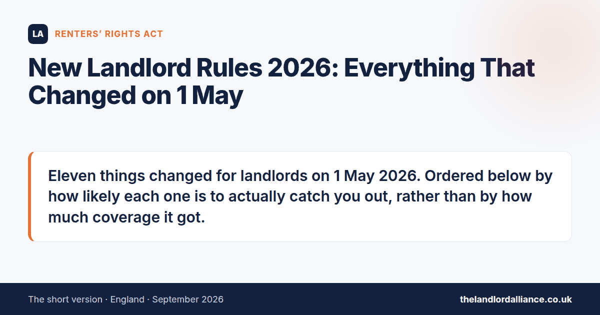 New Landlord Rules 2026: Everything That Changed on 1 May: Eleven things changed for landlords on 1 May 2026.