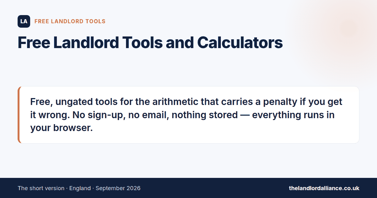 Free Landlord Tools and Calculators: Free, ungated tools for the arithmetic that carries a penalty if you get it wrong.